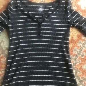 Striped long sleeve henley T